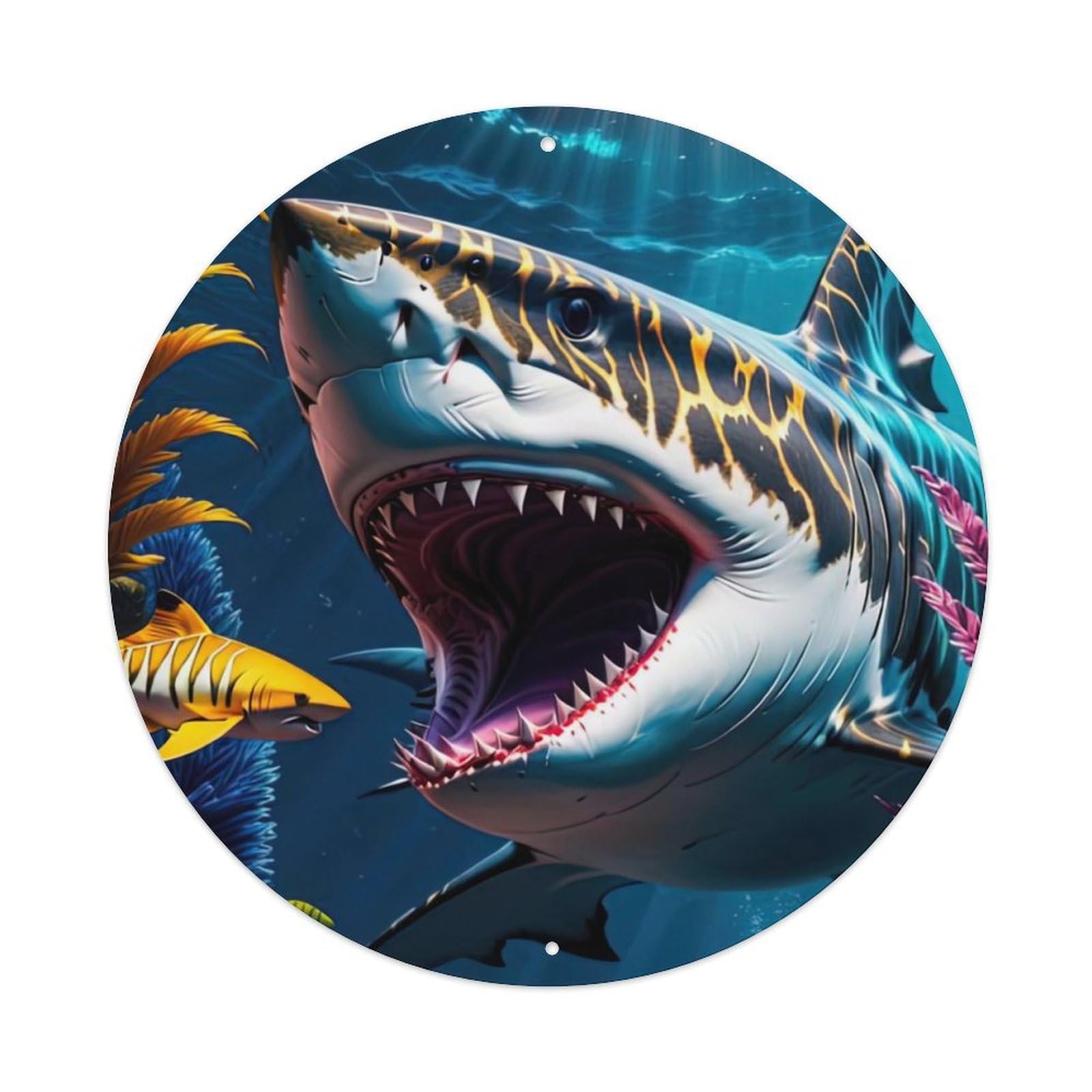 Animal Artwork Sharks with Bloody Mouths Vintage Metal Tin Sign Plaque Wall Decor for Cafe, Club Bar, Office, Garden Metal Poster 8x8Inch