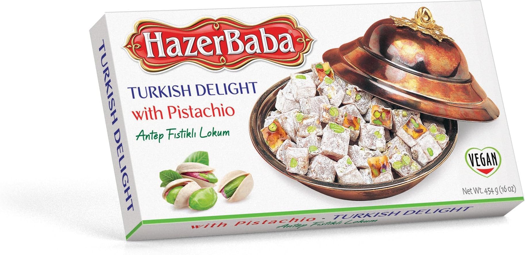 HazerBaba Turkish Delight with Pistachio, 16 Oz