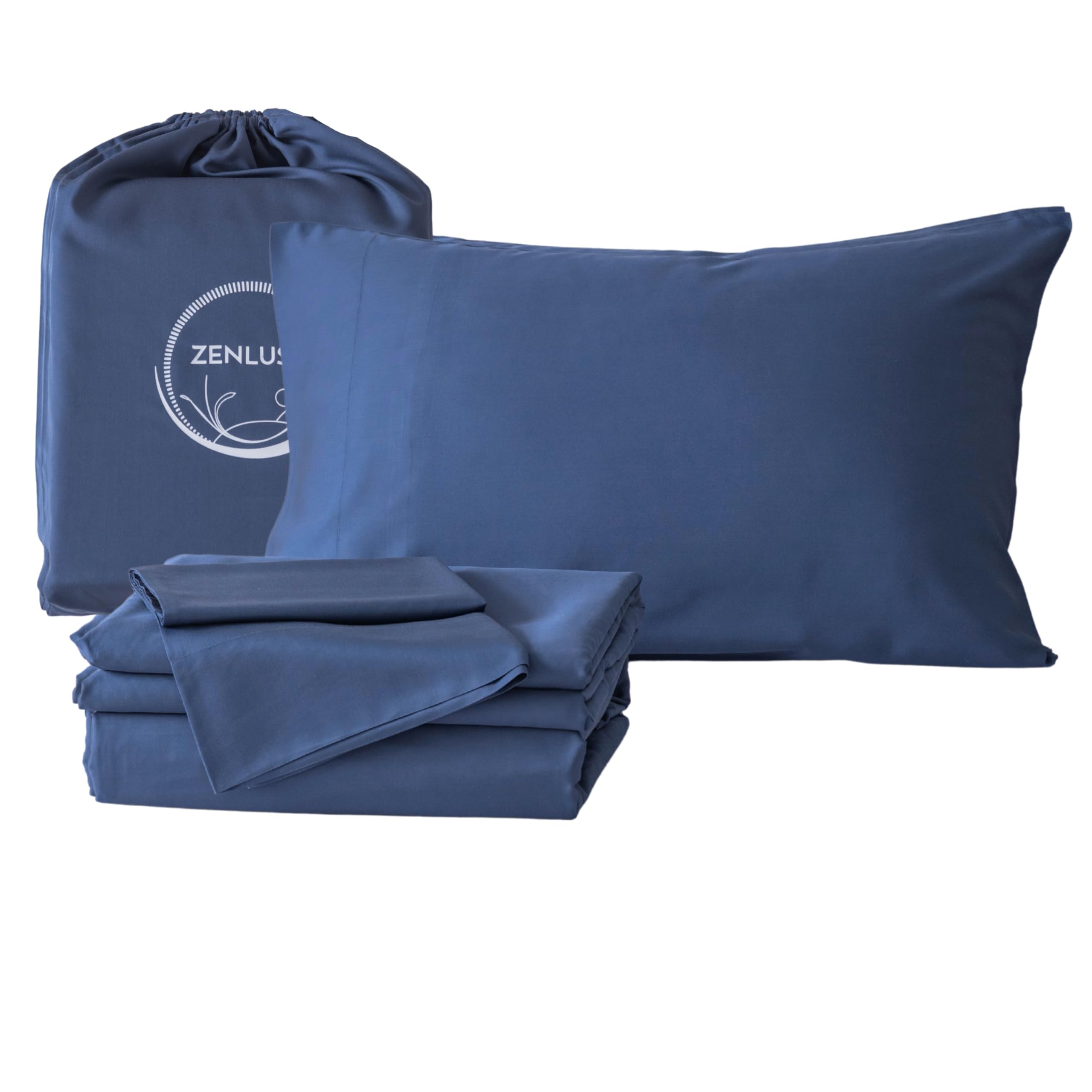 Queen Sheets, 100% Viscose Made from Bamboo Sheet Set, Cooling, Head Foot Tags with 16” Deep Pocket, Luxuriously Soft 4 Piece Bed Sheet Set (Navy Blue, Queen)