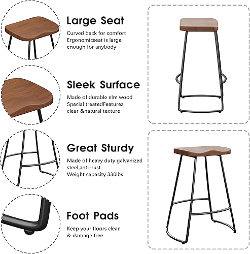 Miniatura 7 de Alunaune Juego de 4 taburetes de bar de metal de 24 pulgadas, asiento de silla de montar sin espalda, taburetes de bar de altura de mostrador,