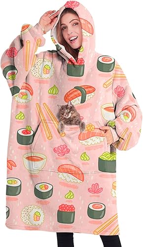 Wearable Oversized Blanket,Sherpa Blanket Hoodie with Super Pockets,Super Warm Fuzzy Pullover for Women & Men