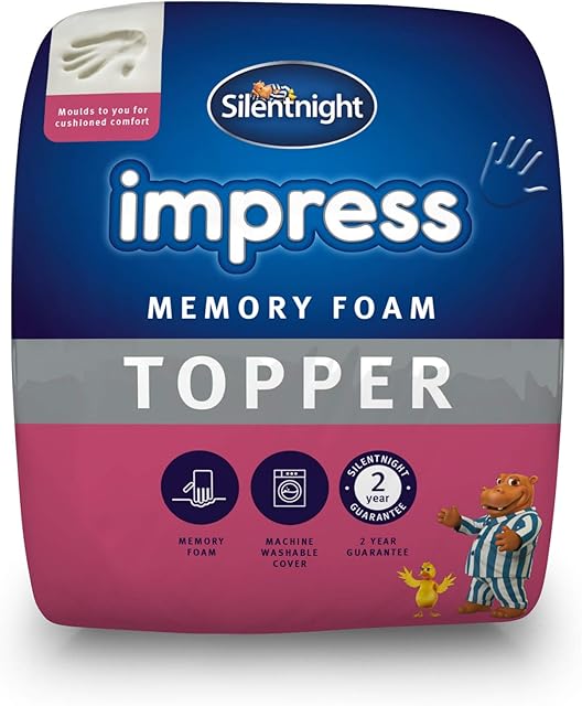 Silentnight Impress Memory Foam Mattress Topper - 5cm Thick Luxury Orthopedic Single Mattress Topper for Back and Neck Pain - Removable Washable Cover, White