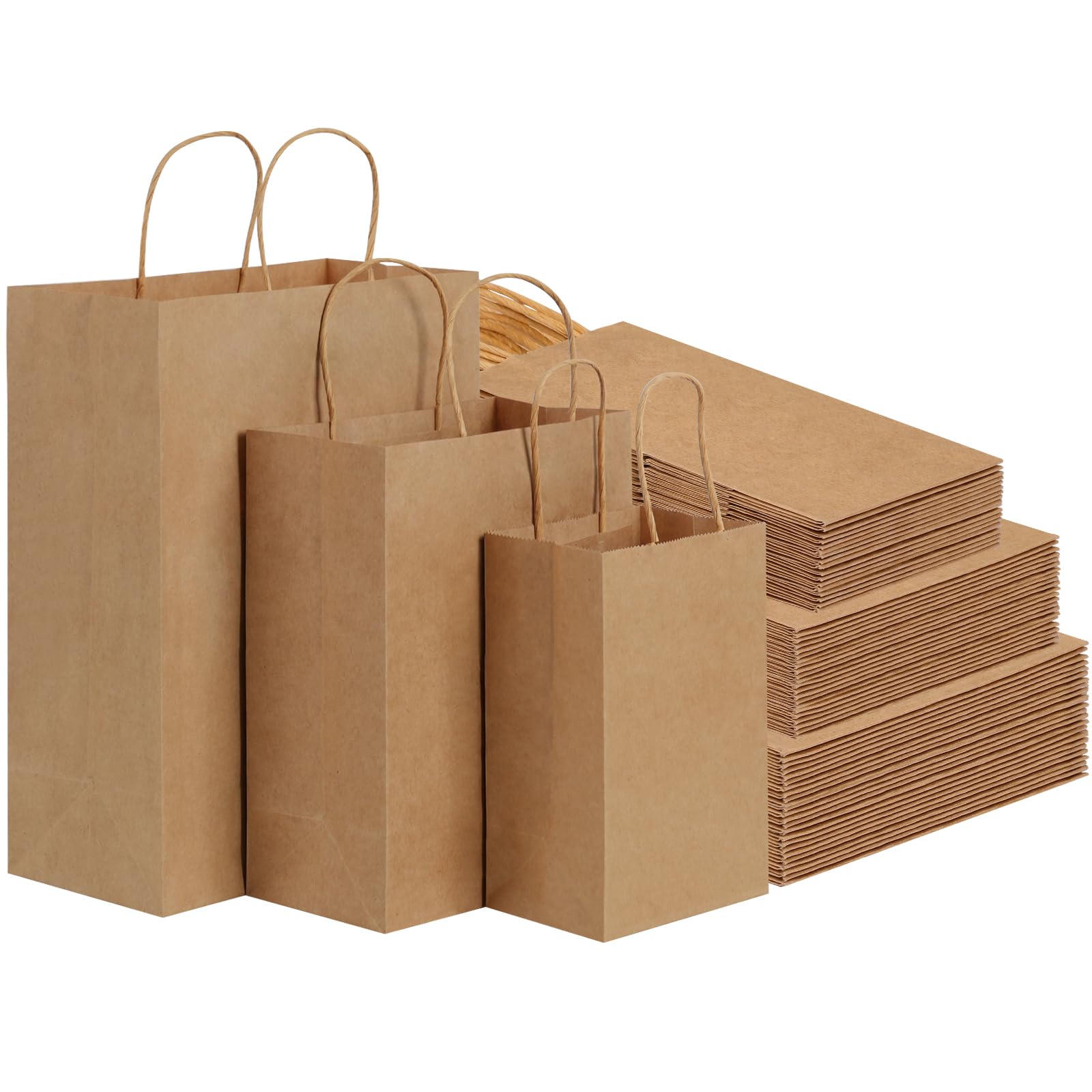 OUTUXED 90pcs Brown Kraft Paper Bags with Handles Assorted Sizes Each Size 30pcs Paper Gift Bags with Handles Bulk,For Retail, Grocery, Wedding,