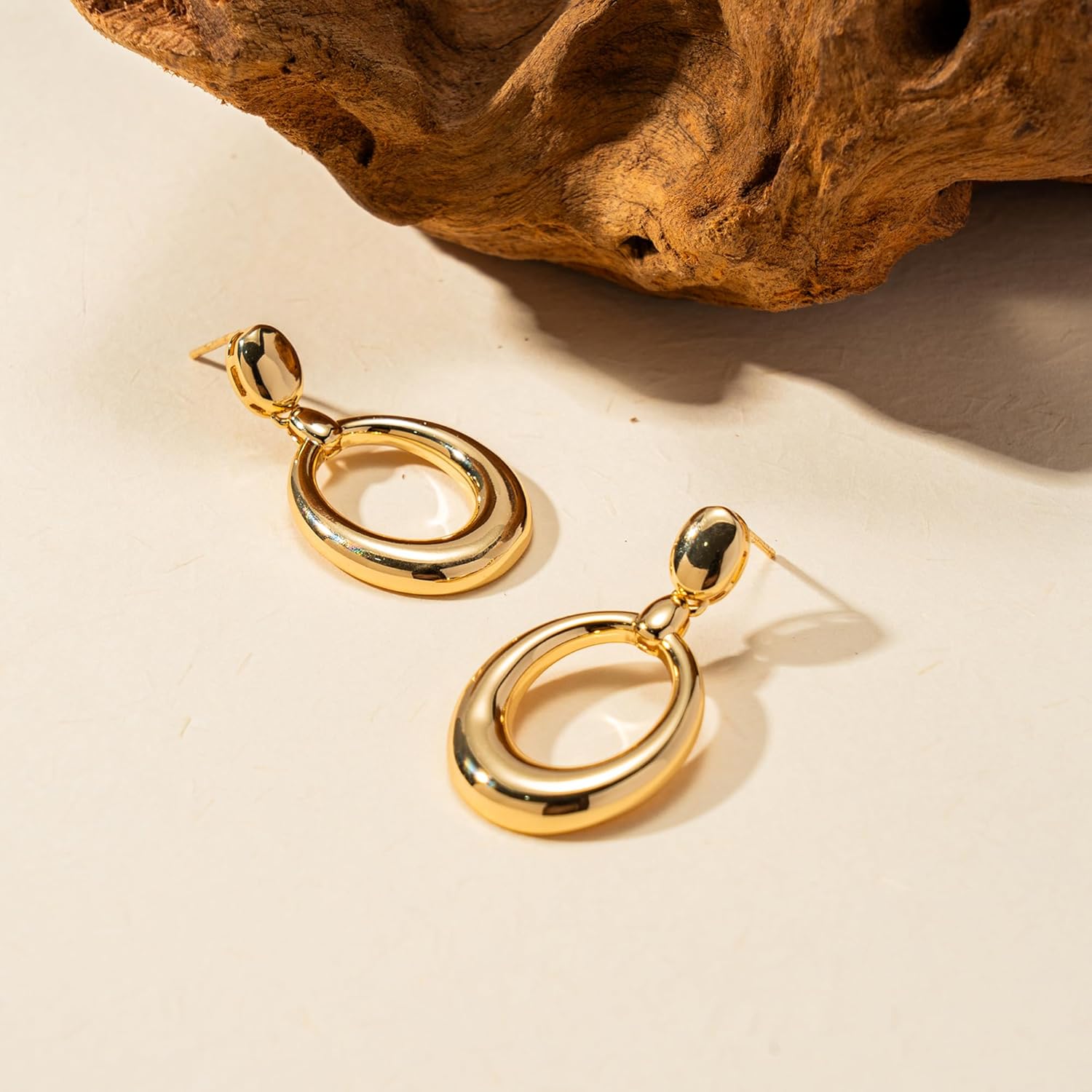 Large Gold Oval Circle Drop Dangle Earrings for Women Trendy Geometric Statement Earrings Jewelry - Image 4