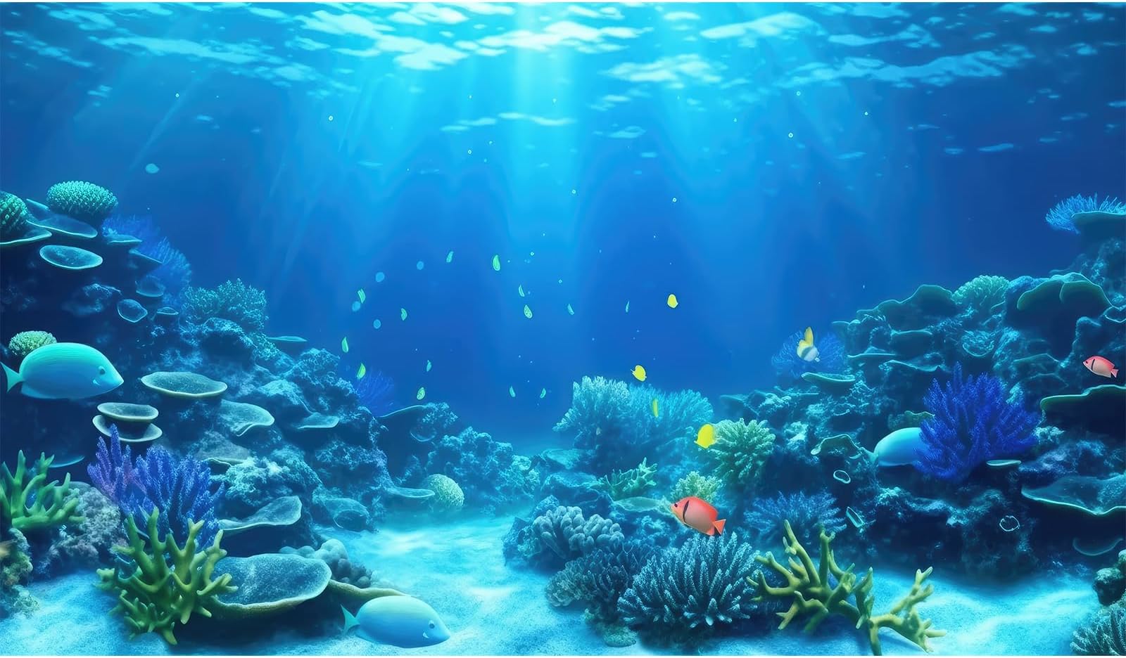 Underwater Aquarium Background Coral Reef Tropical Fish Terrarium Background Deep Blue Ocean Sea Sunbeams Aquatic Plants Fish Tank Backdrop Poster Wallpaper Decorations Vinyl 24x12in