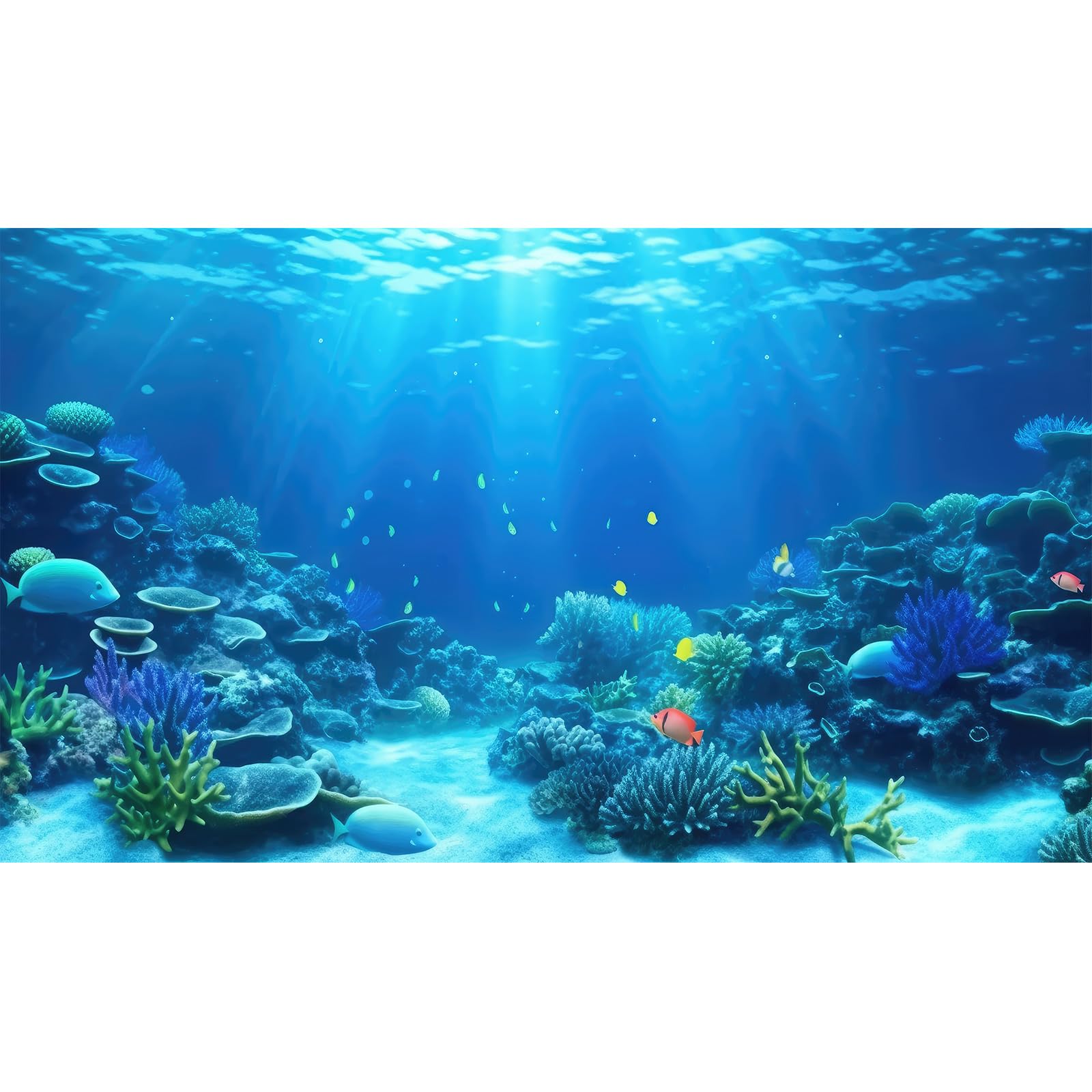 Underwater Aquarium Background Coral Reef Tropical Fish Terrarium Background Deep Blue Ocean Sea Sunbeams Aquatic Plants Fish Tank Backdrop Poster Wallpaper Decorations Vinyl 24x12in