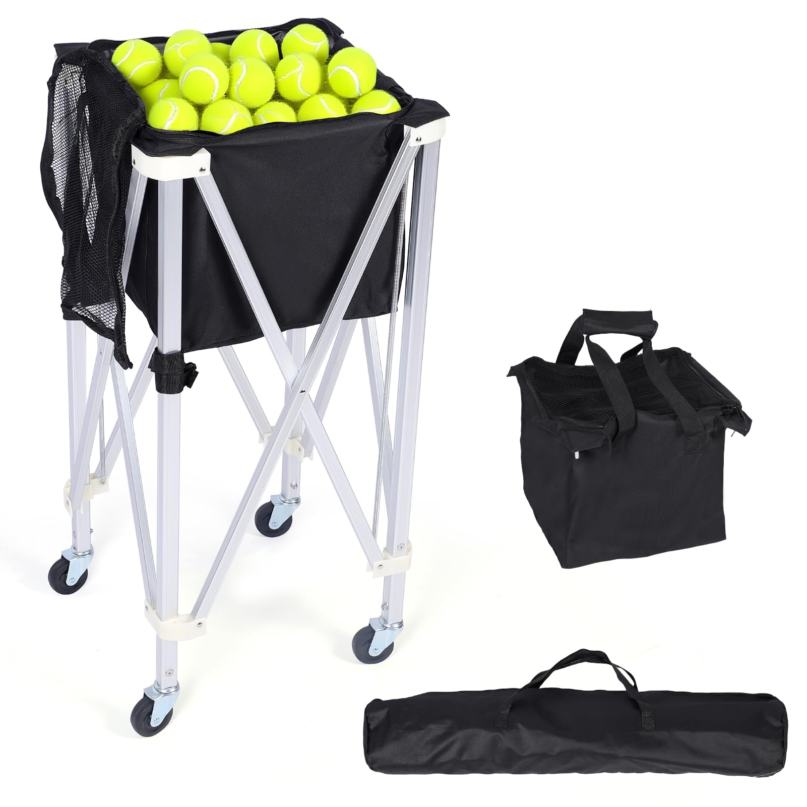 Pelotas de tenis portátiles Hopper, Carro de tenis con ruedas, plegable, gran capacidad, cesta de pelotas de tenis, 170 bolas para entrenamiento