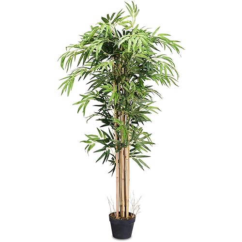 Goplus Artificial Bamboo Tree, 5ft Tall Faux Bamboo Plant, Large Fake Tree with Leaves and Natural Trunk, Greenery Floor Artificial Plants in Pots for Home Office Living Room Indoor Outdoor Decor
