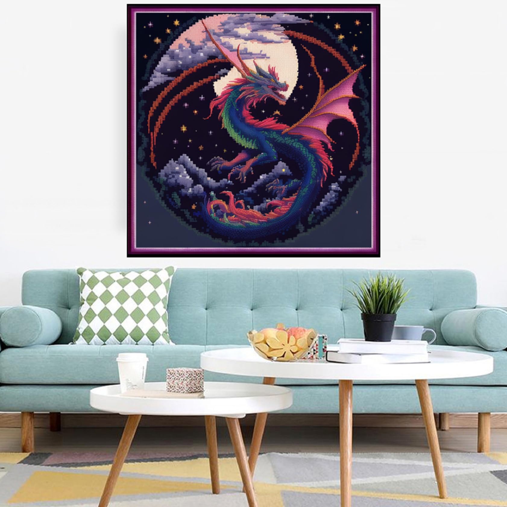 Redxing Stamped Cross Stitch Kits Embroidery kit for Beginners Adults Full Range of Embroidery Patterns Starter Kits DIY Printed Cross Stitch Kits Needlepoint Kits 11CT-Colored Dragon 17.7x17.7 inch