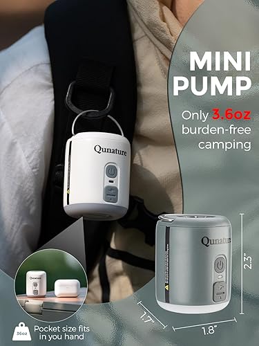 Miniatura 4 de Bomba de aire portátil para inflables, mini bomba de aire pequeña de 4.5 KPa con batería de 1600 mAh y luz de campamento, bomba eléctrica recargable