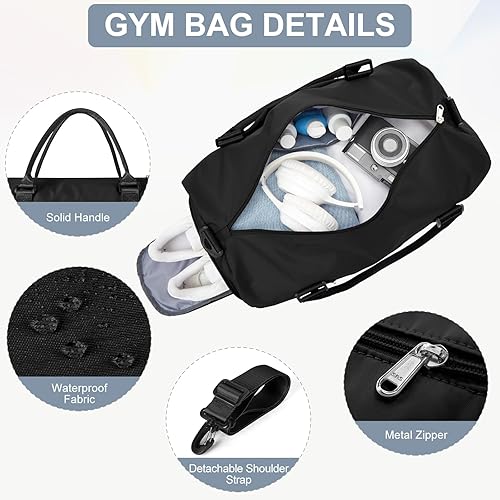 Miniatura 6 de Bolsa de gimnasio para mujeres y hombres con compartimento para zapatos, bolsa de lona deportiva para artículos personales, bolsas de viaje pequeñas