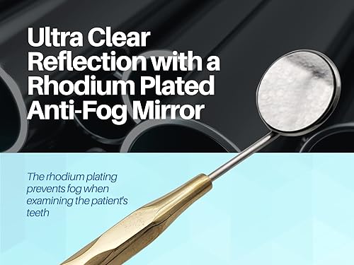 Miniatura 2 de ARTMAN INSTRUMENTS Juego de 5 espejos dentales de acero inoxidable con mango chapado en oro, superficie frontal recubierto de plasma rodio, rosca de