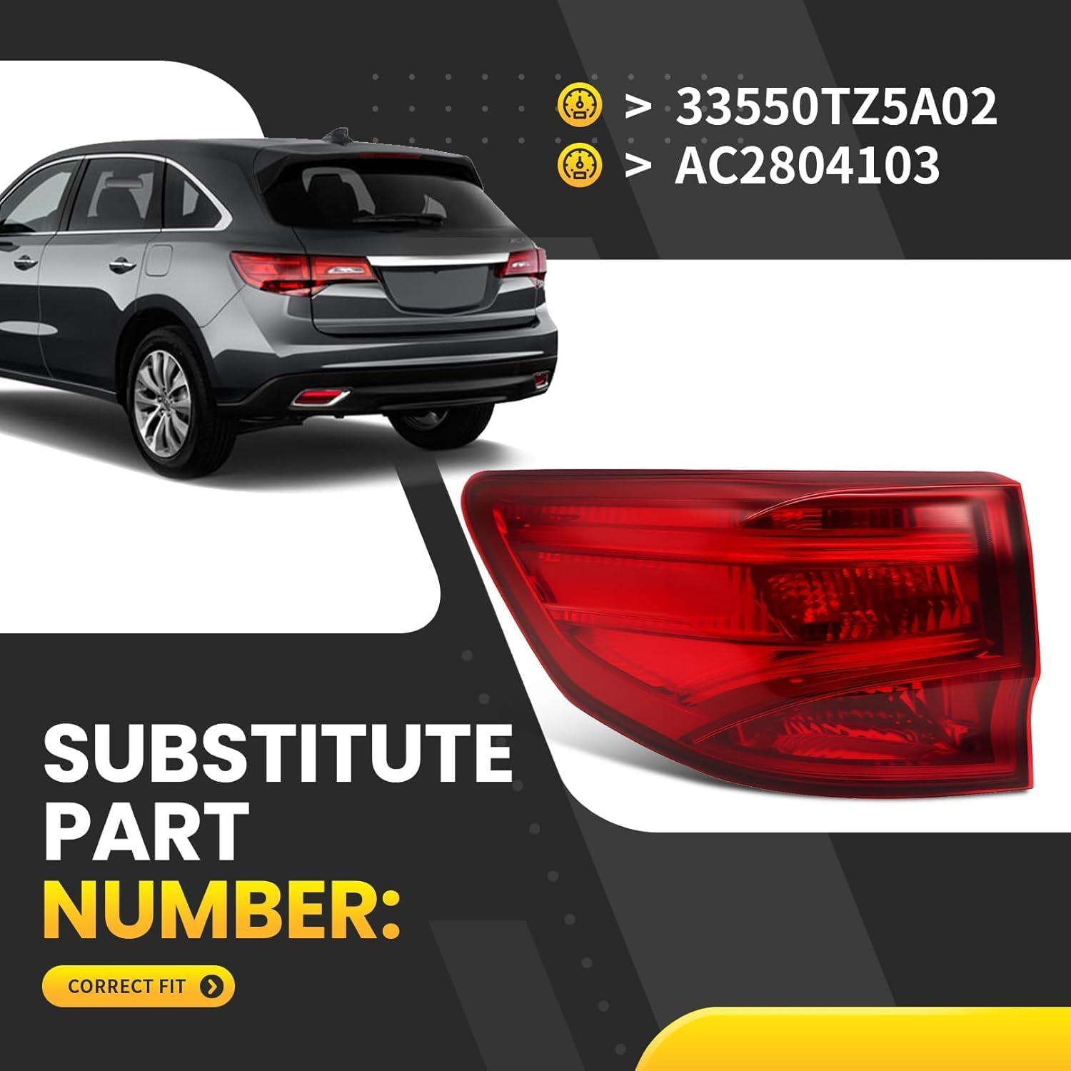 Left Tail Light Assembly Compatible with MDX 2014-2020 Driver Side Rear Tail Lamp Brake Light 33550TZ5A02 AC2804103 (Left)