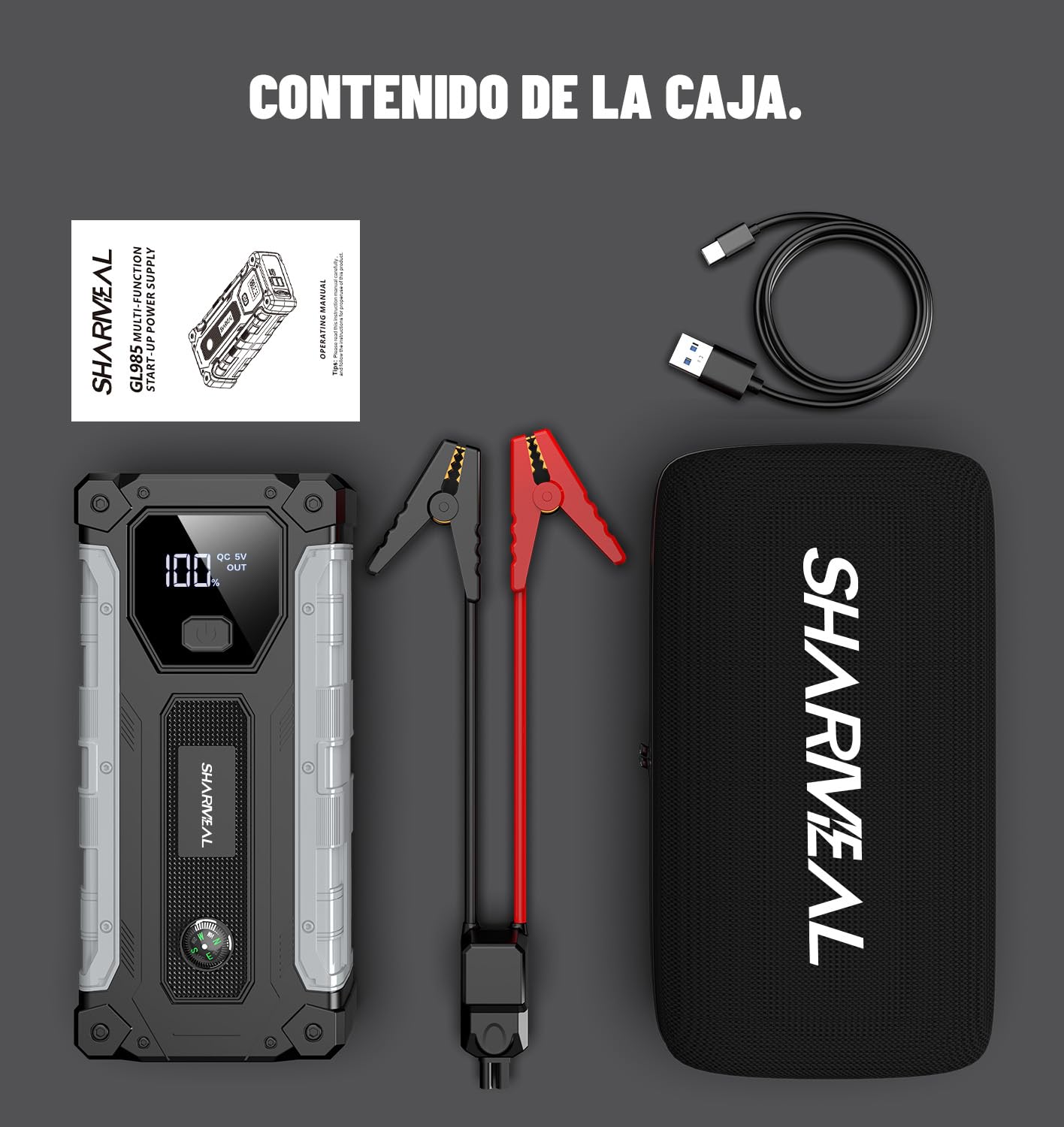 Arrancador de Coche, 10000A Arrancador de Baterías de Coche, 12V Arrancador de Portátil con para All Gasolina o 10L Diesel, Clips de Seguridad Inteligentes, Portable Jump Starter con Linterna LED