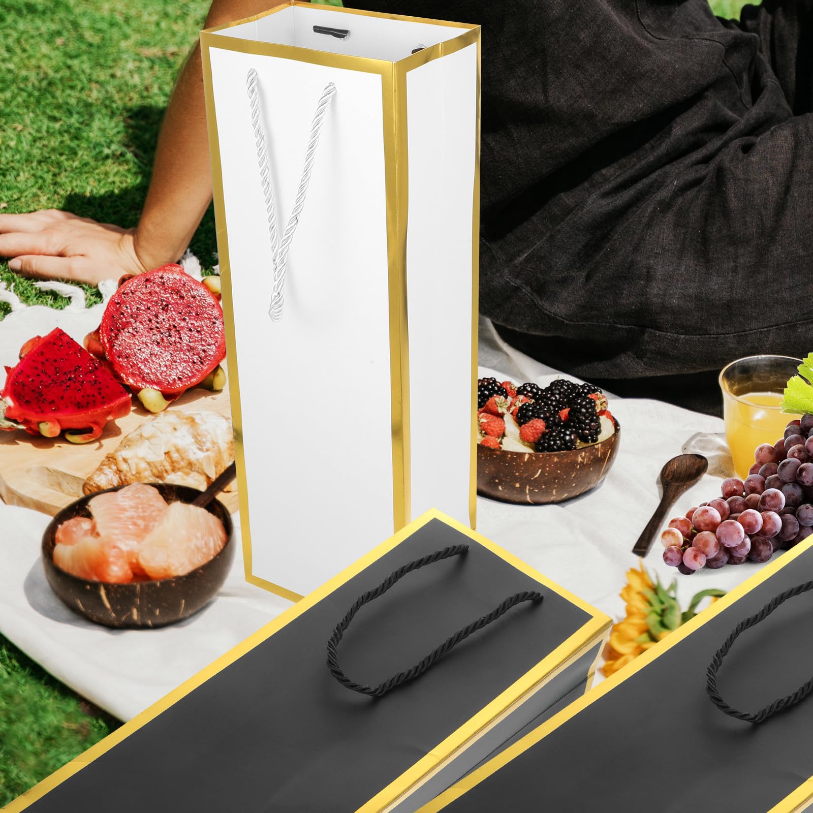 INOOMP 12 Bolsas Portátiles para Botella de Vino de Papel, Resistentes y Exquisitamente Diseñadas para Proteger Botellas en Restaurantes o Parques