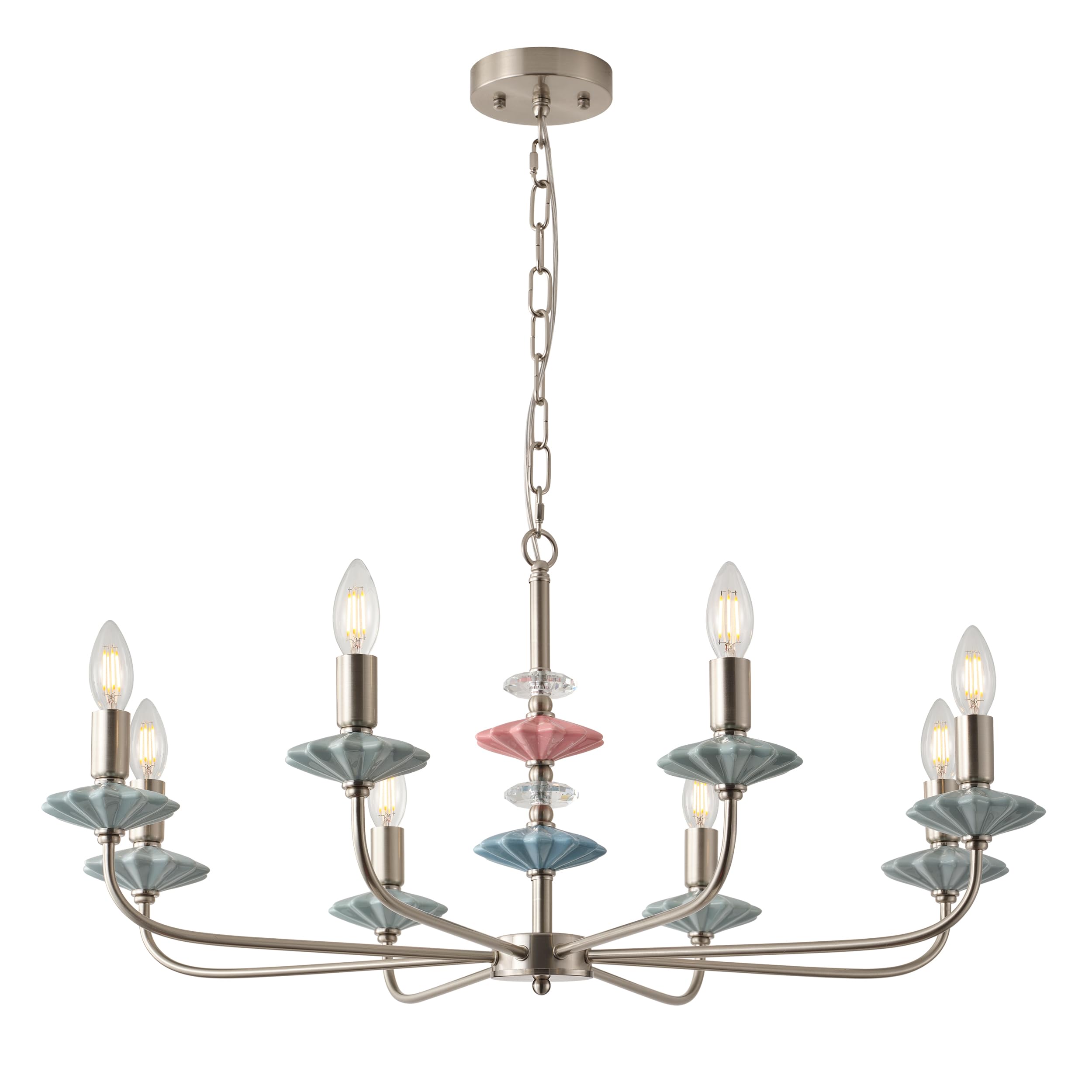 Photo 1 of breomo Brushed Nickel Chandeliers for Dining Room Light Fixture Over Table,8-Light Art Deco Chandelier, Modern Vintage Chandelier with Ceramic,Farmhouse Chandelier for Girls Bedroom,Living Room
