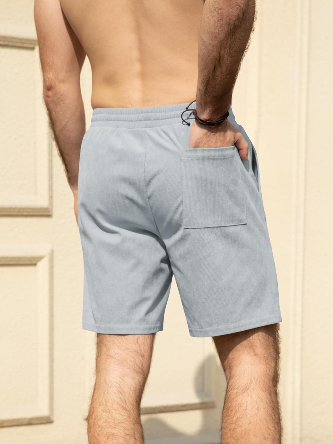 Hardaddy Mens Corduroy Shorts Elastic Waist Drawstring Casual Summer Beach Lounge Short - Image 3