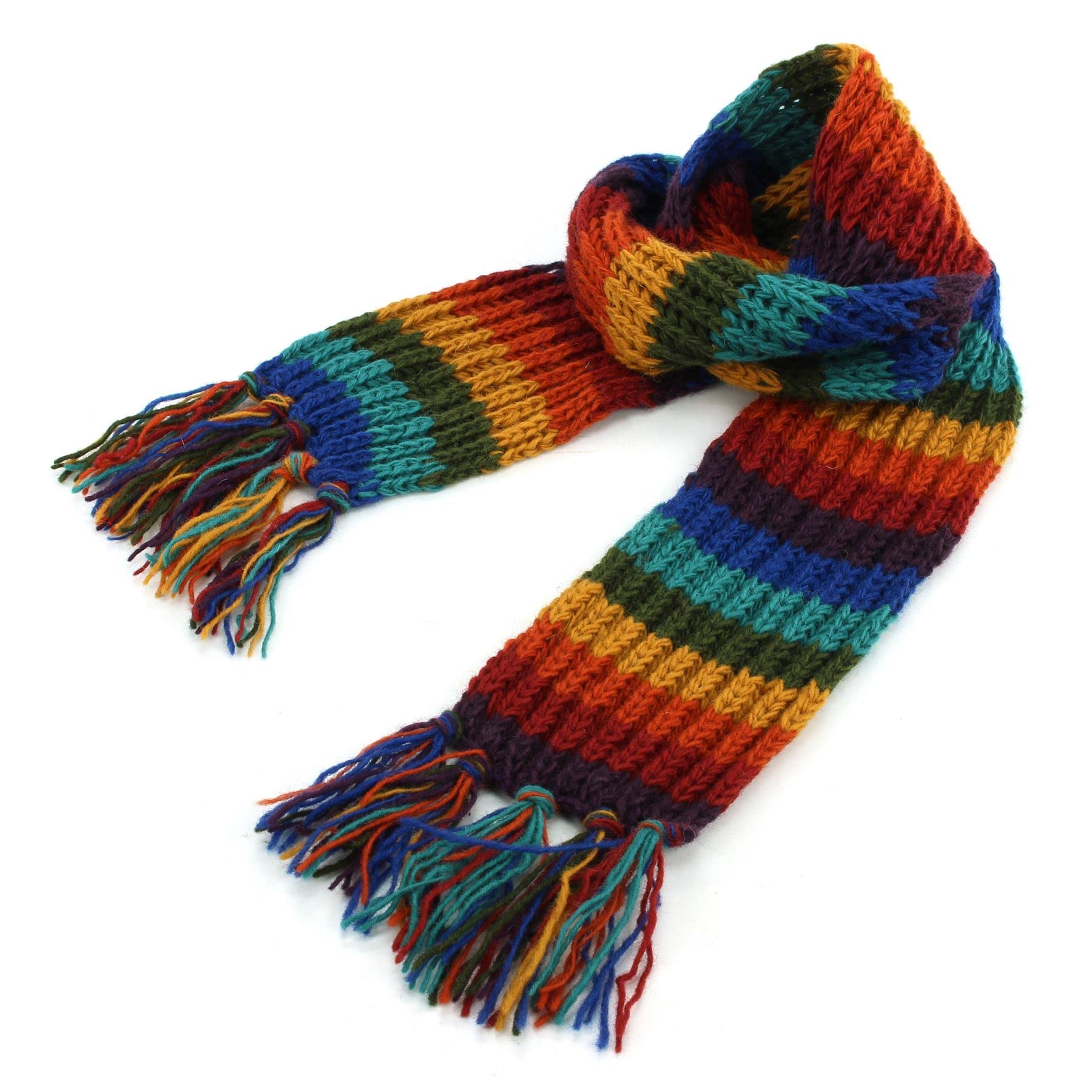 LOUDelephant Hand Knitted Wool Scarf - Stripe Dark Rainbow