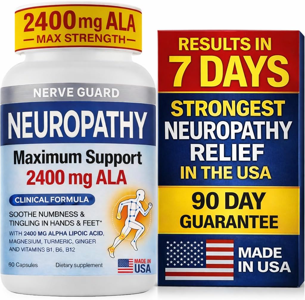 Neuropathy Supplement with 2400 mg Alpha Lipoic Acid – Advanced Support for Feet Hands Toes – 2400mg ALA, Vitamins B12 B6 & B1, Magnesium, Turmeric – 60 Capsules
