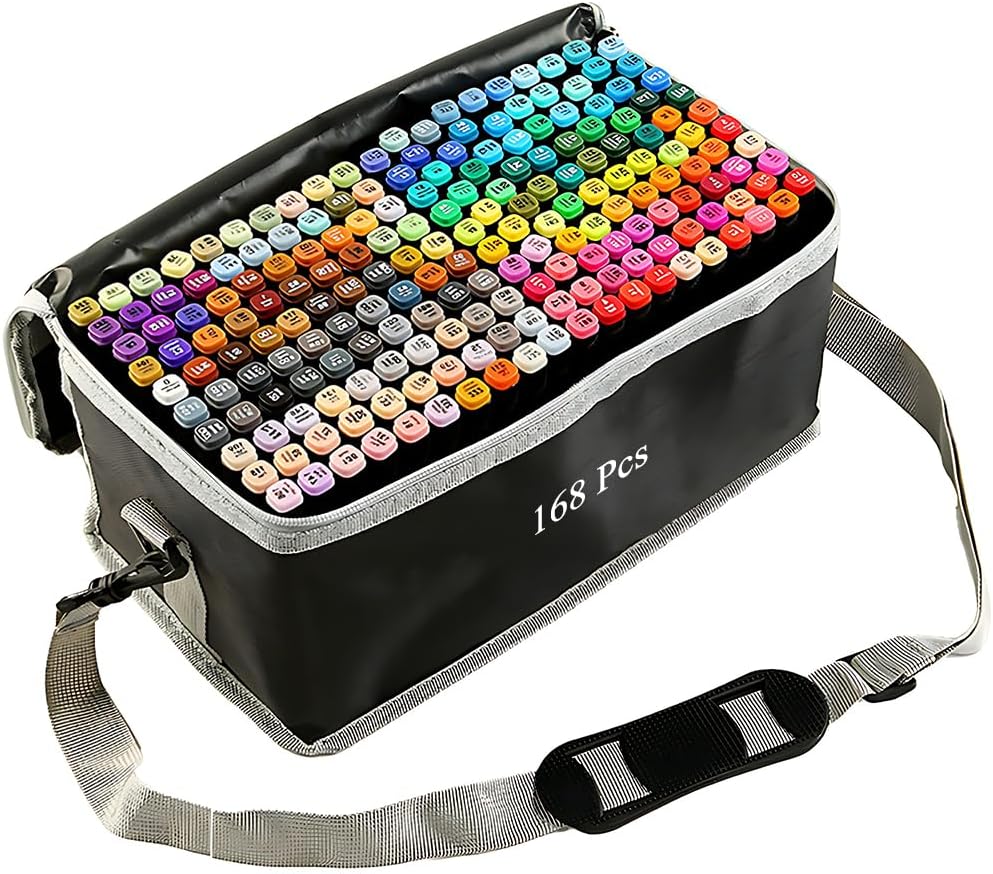 168 Colors Alcohol Markers with Base, Permanent Dual Tip Art Markers for Adults Anime Coloring Sketch Illustrations Pefect for Gift- Refillable