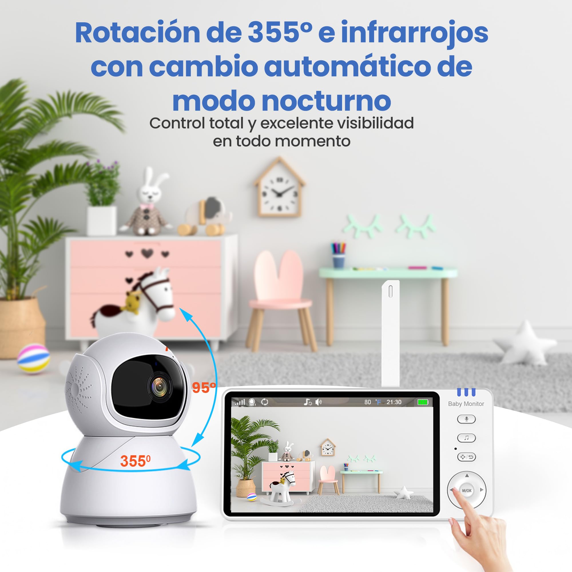 Extralink Vigilabebés con cámara sin wifi – Monitor de bebé con pantalla de 5 pulgadas, visión nocturna, audio de 2 vías, control de temperatura VOX y control de temperatura, función FHSS 2,4 GHz
