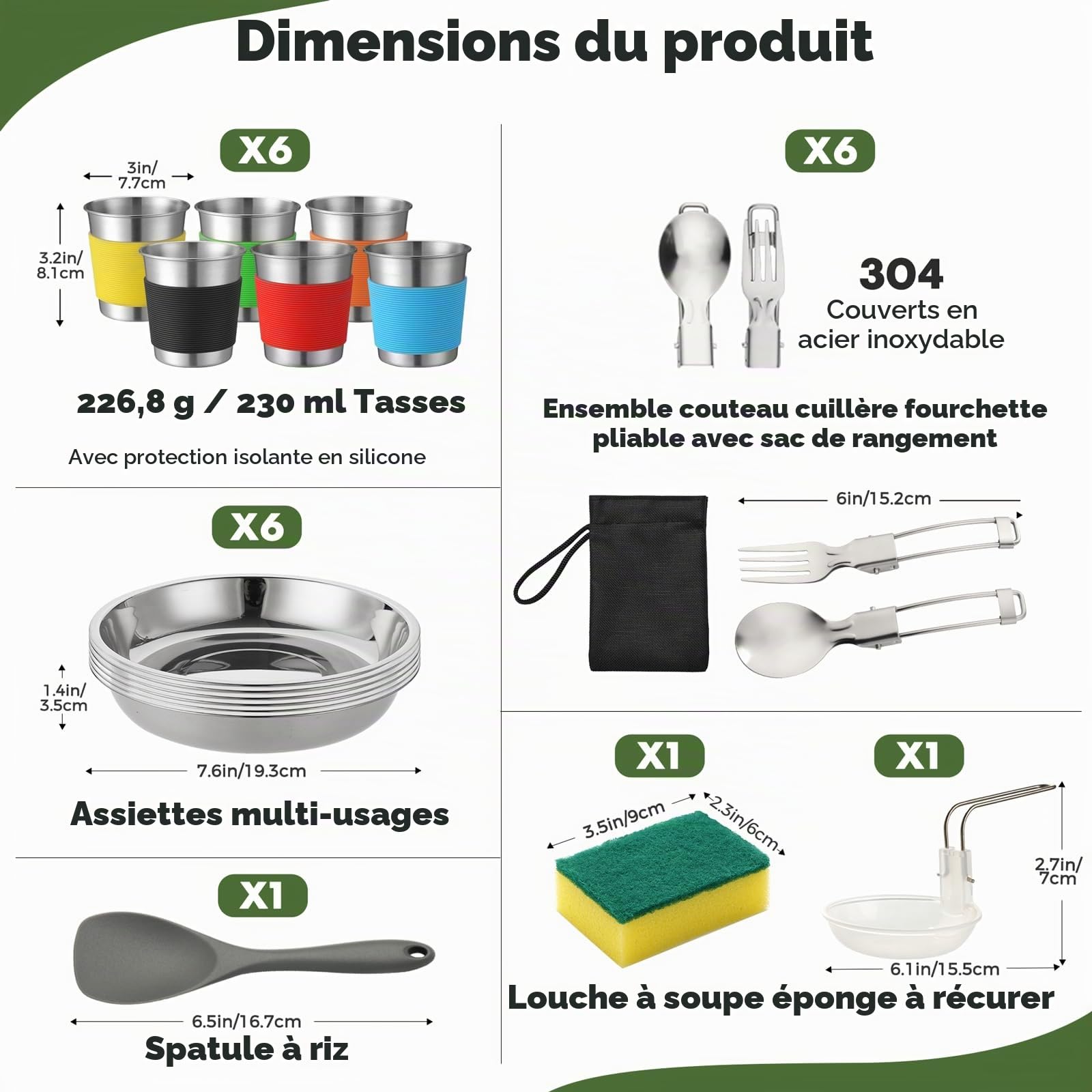 THTYBROS Kit de Cuisine de Camping 43 pièces en Aluminium Robuste pour 6 Personnes, avec Casserole, Bouilloire, poêle, gobelets et Vaisselle pour randonnée et Pique-Nique
