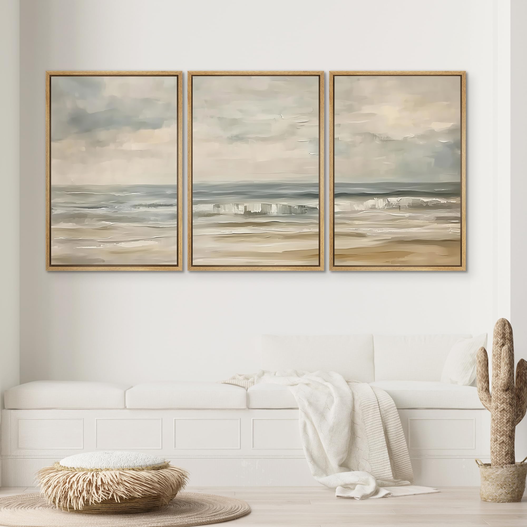SIGNWIN Framed Canvas Print Wall Art Set Coastal Serenity Abstract Seaside Illustrations Modern Art Decorative Rustic Calm/Zen for Living Room, Bedroom, Office - 24"x36"x3 Natural — view 2