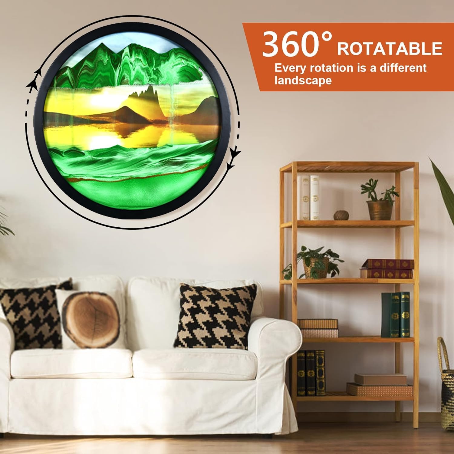 Cadre Décoratif Sable Mouvant 3D - 7 Pouces, Vitesse Réglable, Rotation 360° - Art Dynamique Relaxant - 12