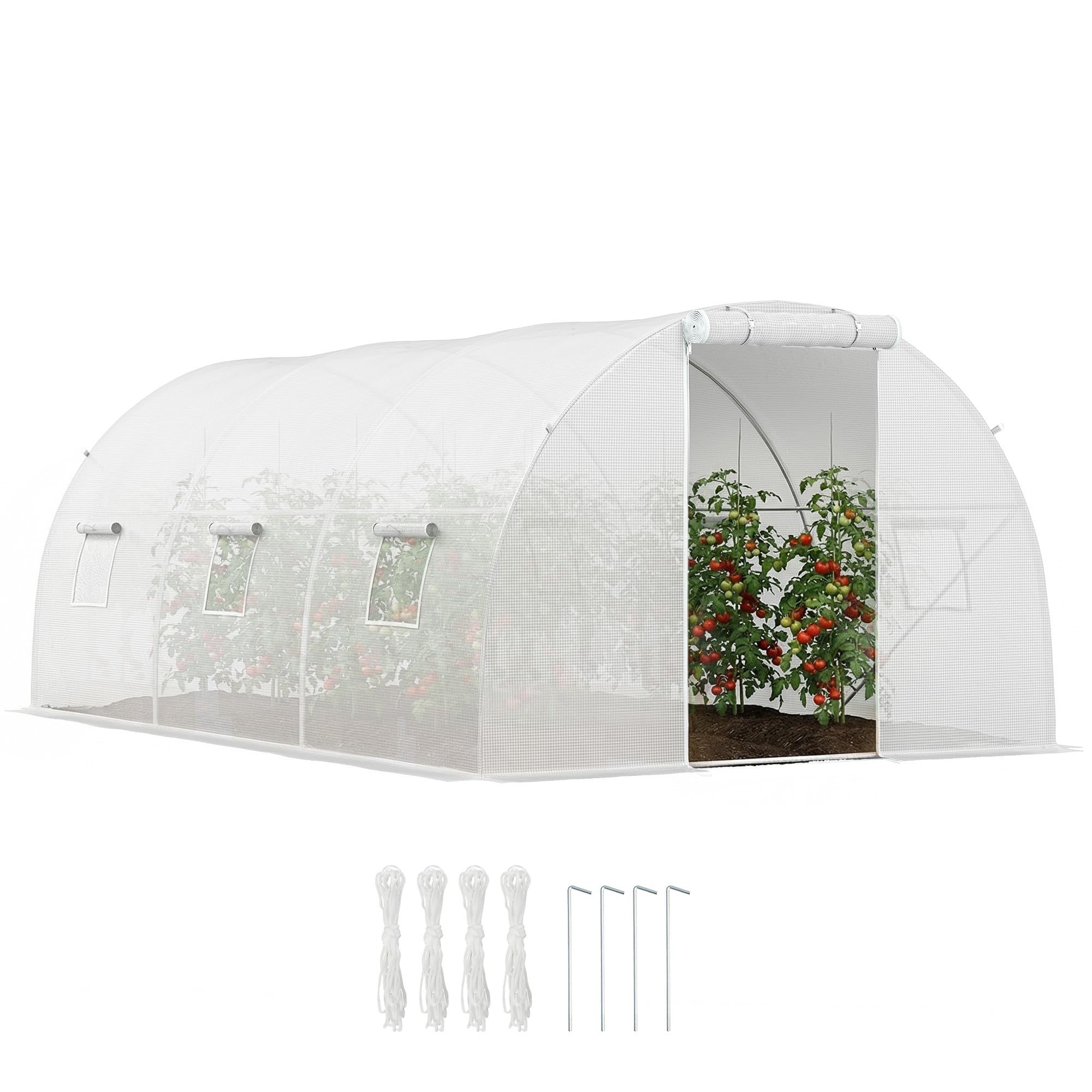 Outsunny Serre de Jardin Tunnel 13,5 m² 4,5L x 3l x 2H m - 6 fenêtres, Porte zippée Enroulable - châssis Tubulaire Acier galvanisé, bâche PE Haute densité Blanc
