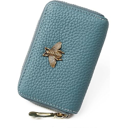 imeetu RFID Credit Card Holder, Small Leather Zipper Card Case Wallet for Women