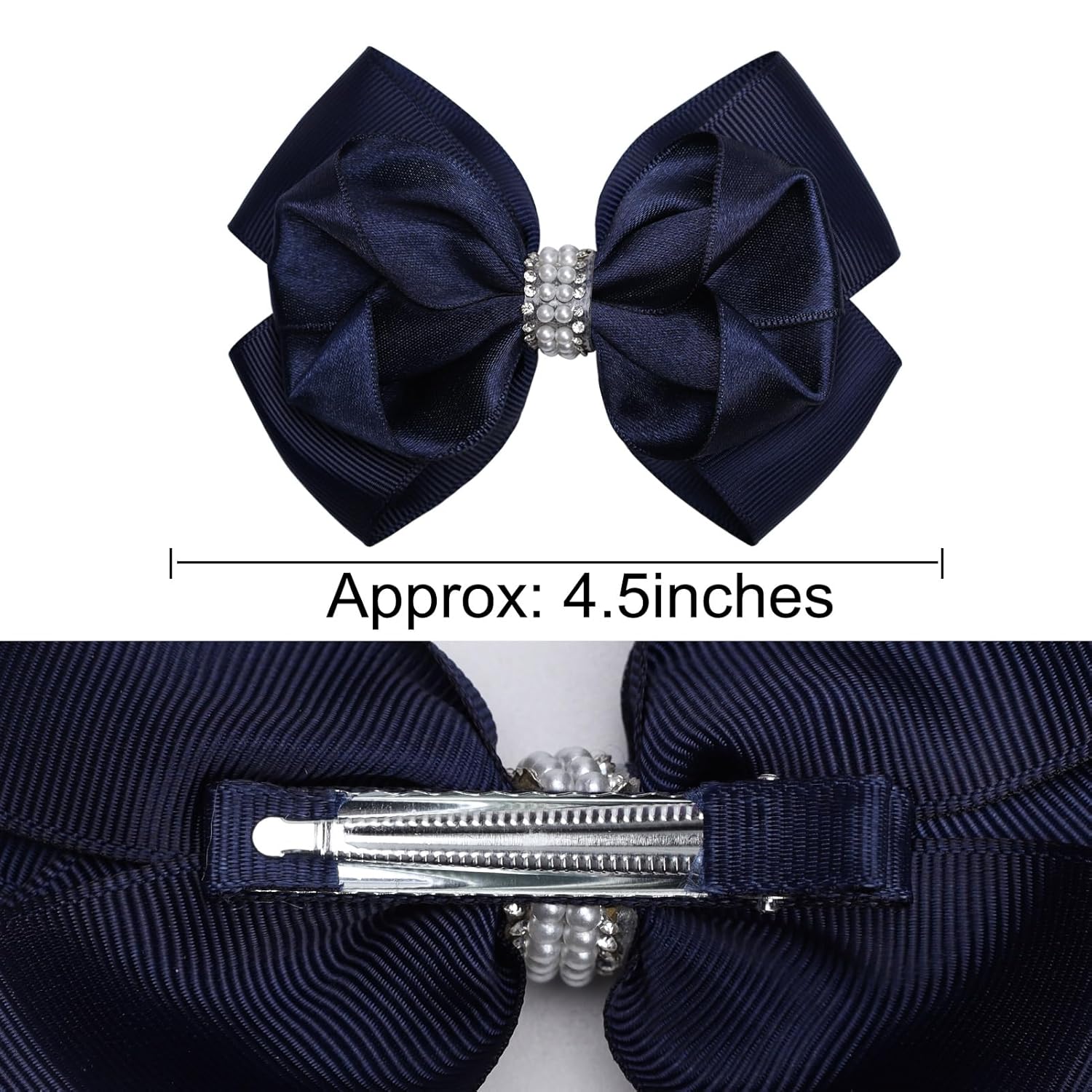 Sparkle 4.5" Hair Bows Clips Glitter Hair Accessories for Women Girls Toddlers Children Grosgrain Ribbon Alligator Clips (Navy Blue) - Image 4