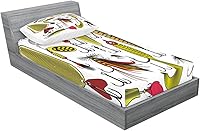 Vista 277 de Lunarable Grey Fitted Sheet & Pillow Sham Set, Pattern with Random Footprints Paw Traces Pet Legs Friendly Cats and Dogs, Decorative Printed 3 Piece