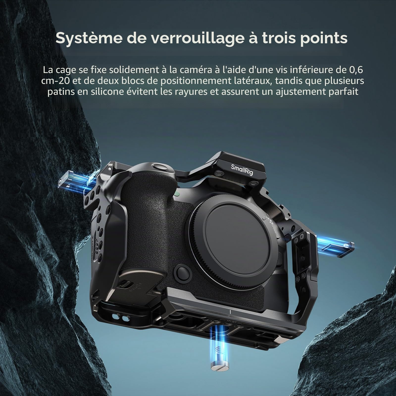 SMALLRIG R6 Mark III Kit Cage pour Canon R6 Mark II avec Poignée Supérieure, Poignée Latérale et Serre-Câble, Rails NATO Doubles HawkLock, Plaque Rapide pour Arca - 5956