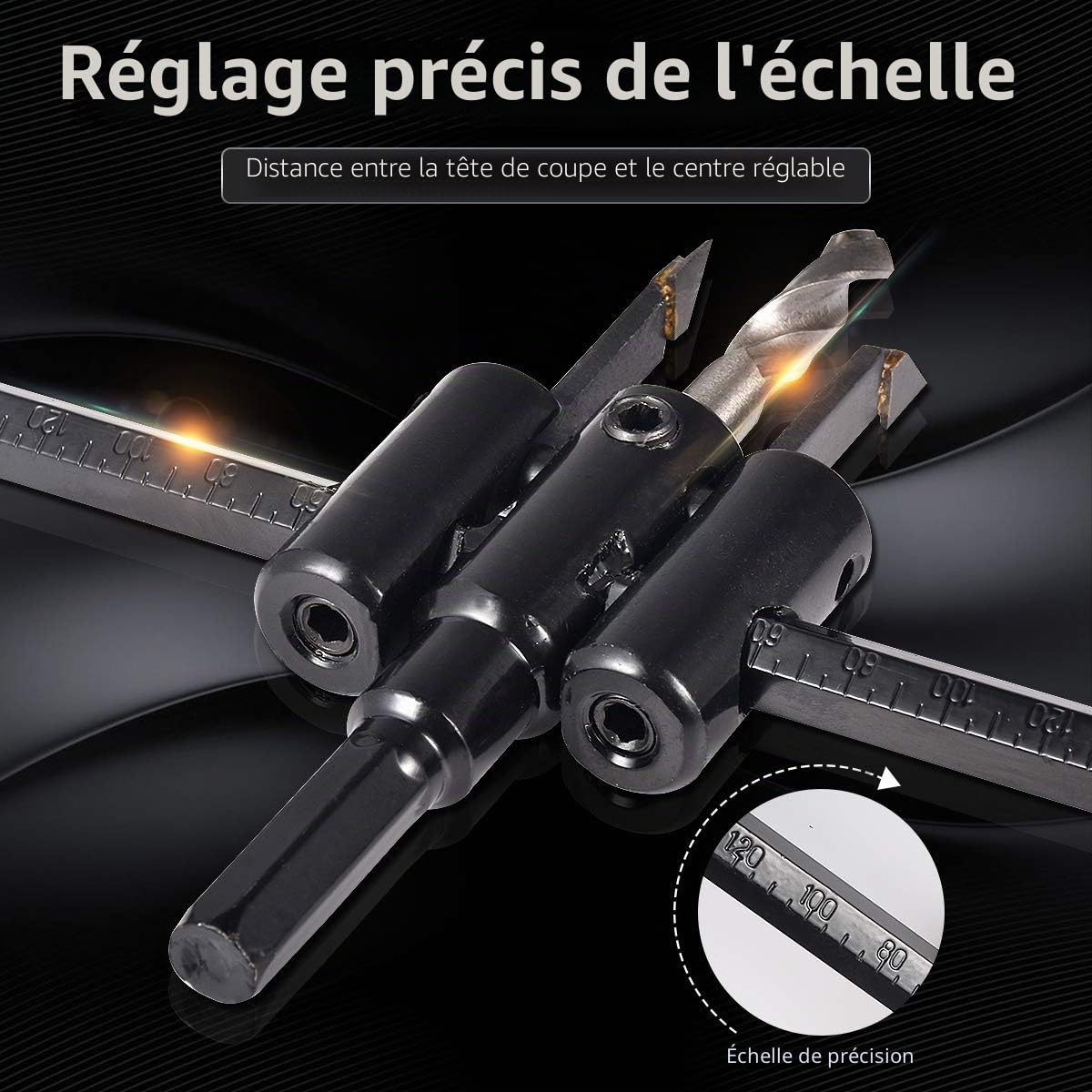 KATUR Scie à trous réglable Kit de mèches pour trous circulaires 30mm à 300mm, mèches de scie à bois pour cloisons sèches, coupe ronde, outils de bricolage pour le travail du bois