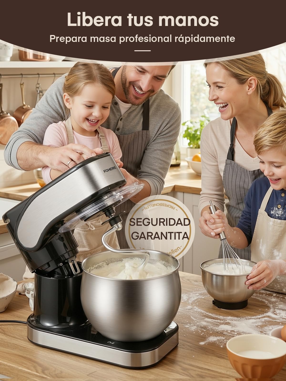 Batidora Amasadora con 5L + 3L Doble Bol de Acero Inoxidable | Gancho de Amasar Reforzado,Amasadora de Pan Amasadora Repostería 1300W, Pizza, Bollos y Repostería Casera