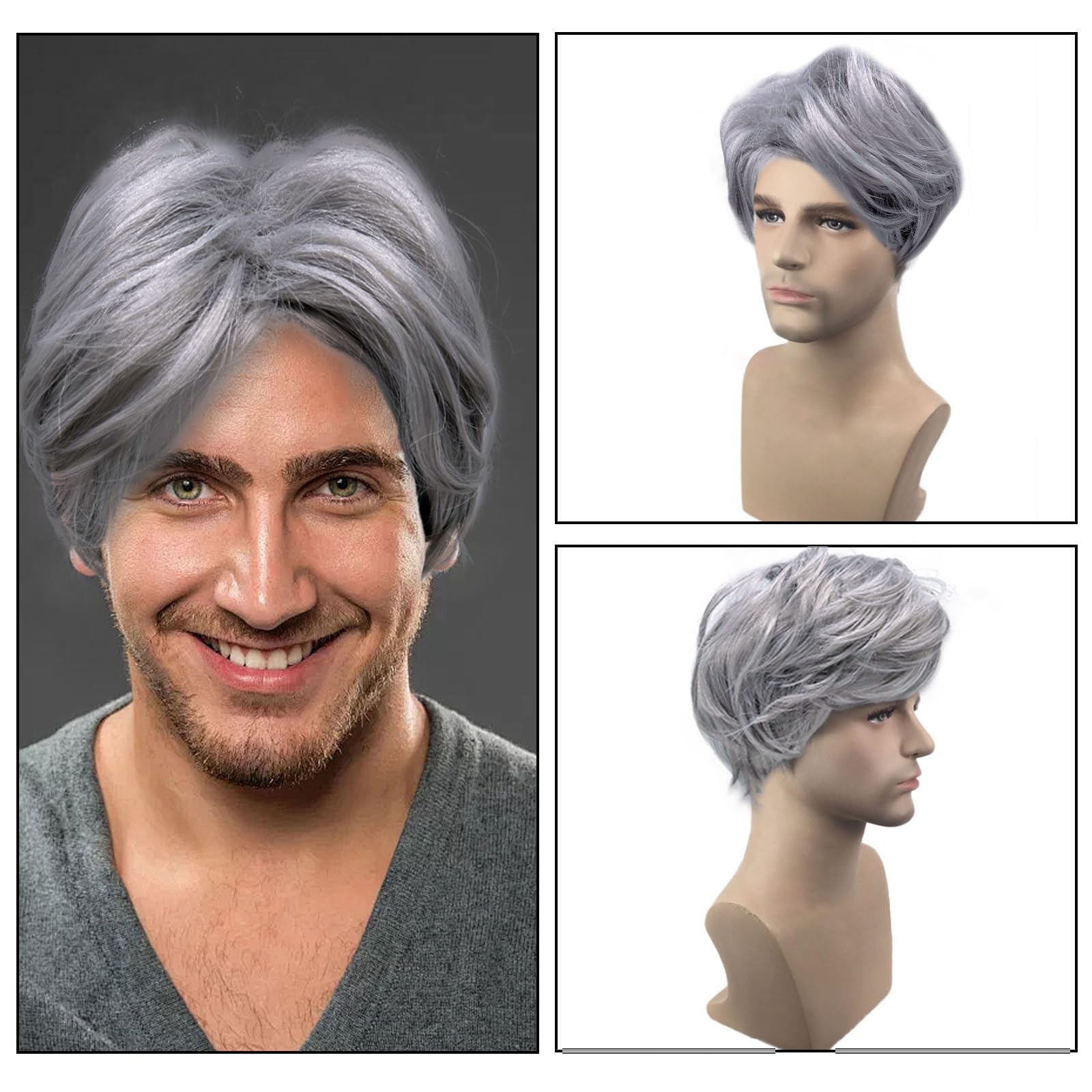 XNIVUIS Old Man Wigs Men's Wigs,Grandpa Wigs,Old Men Costume Accessories,Party Wigs,Cosplay Wigs,Scientist Professor Wigs,Grandpa Accessories for Halloween Carnival Party Cosplay Performance (C) - Image 3