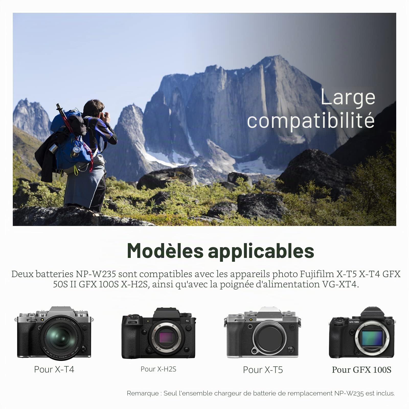 NEEWER NP-W235 Lot de 2 chargeurs de Batterie pour Appareil Photo - Double Fente USB - avec écran LCD - 2400 mAh - Batteries de Rechange compatibles avec Fujifilm X-T5 X-T4 GFX 100S X-H2S GFX 50S II