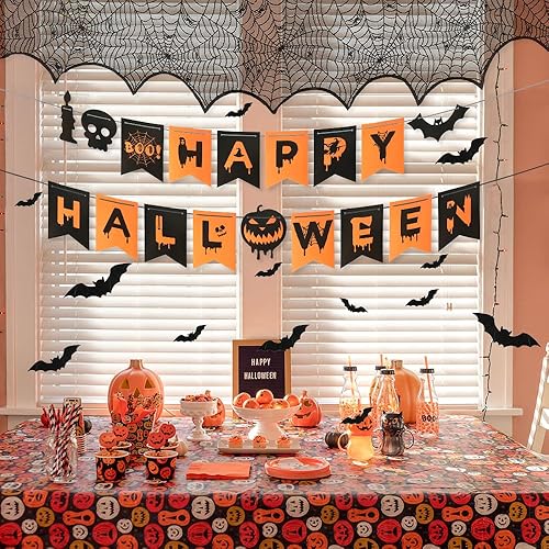 Miniatura 7 de Kit de decoración de Halloween para chimeneas interiores, mantos, decoración de telaraña, calcomanías de decoración de Halloween de murciélagos