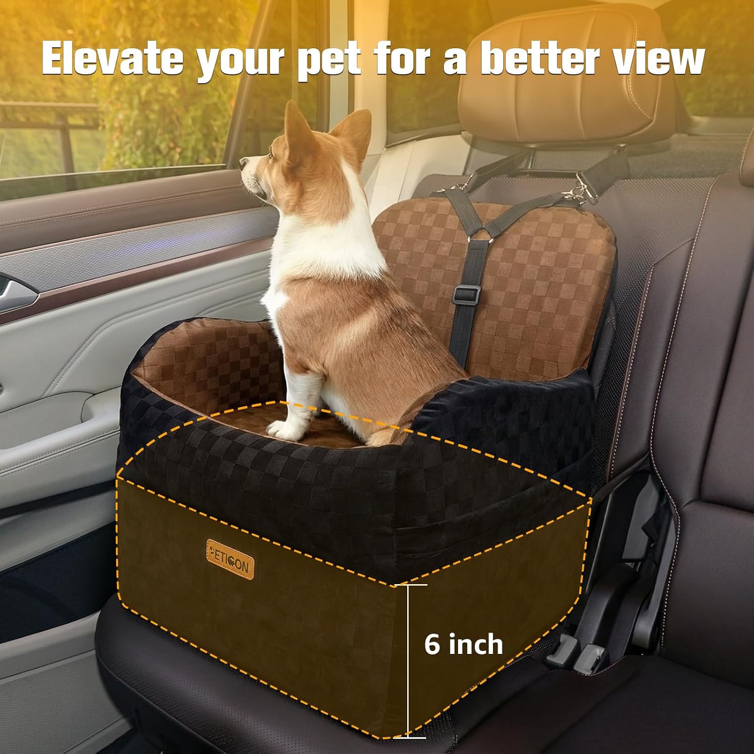 PETICON Waterproof Dog Car Seat for Small Medium Dogs, 6in Memory Foam image 4