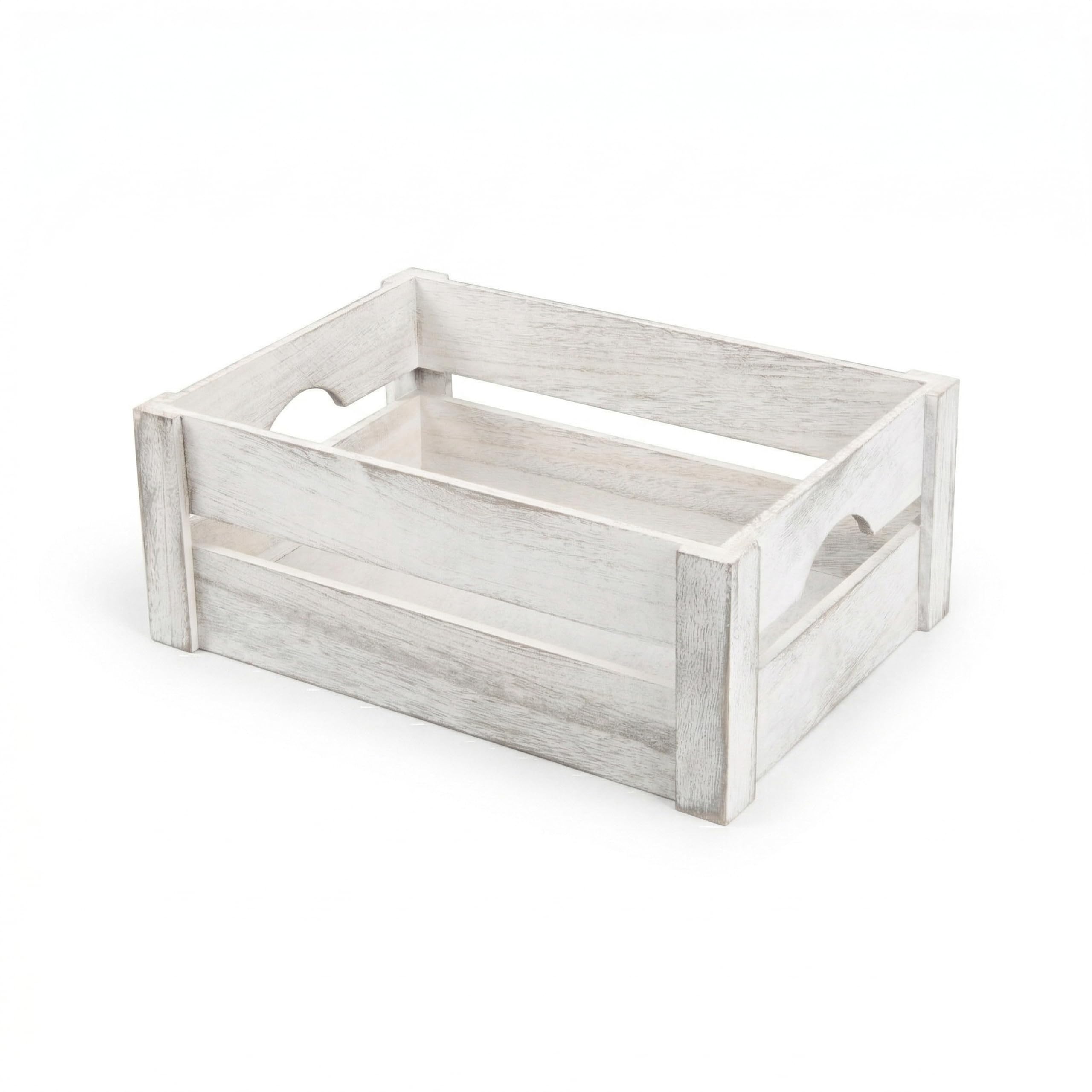 Wickerfield Wooden Box for Storage Hampers Garden Wedding, Dog Toy Wooden Crate with Handle, Wooden Baskets for Storage, Hamper Boxes Empty (White Wash, Large)