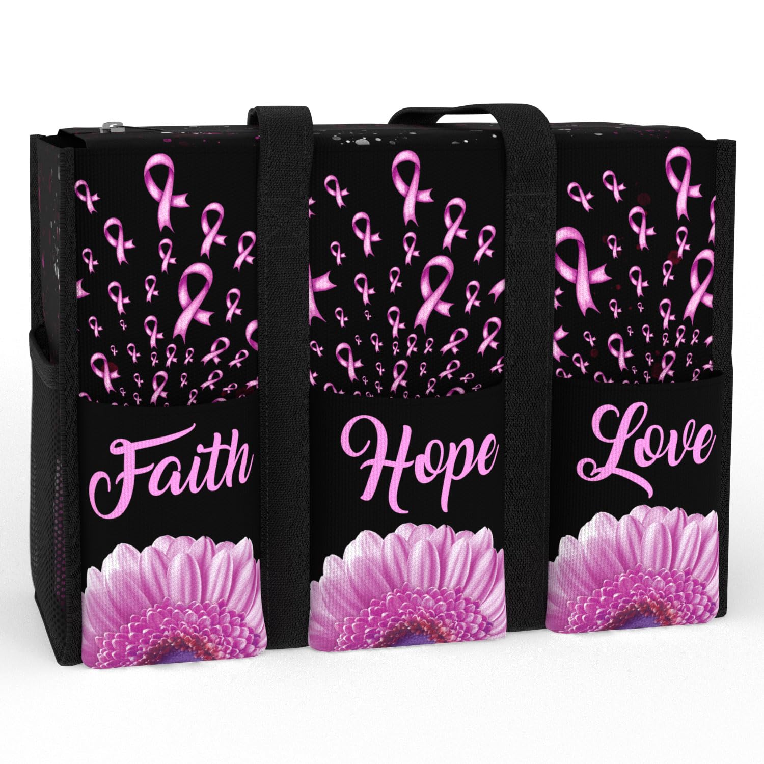 84hoods Multi-Pocket Waterproof Tote Bag with Multiple Convenient Pockets and Zipper. Breast Cancer Awareness Gift for Women.
