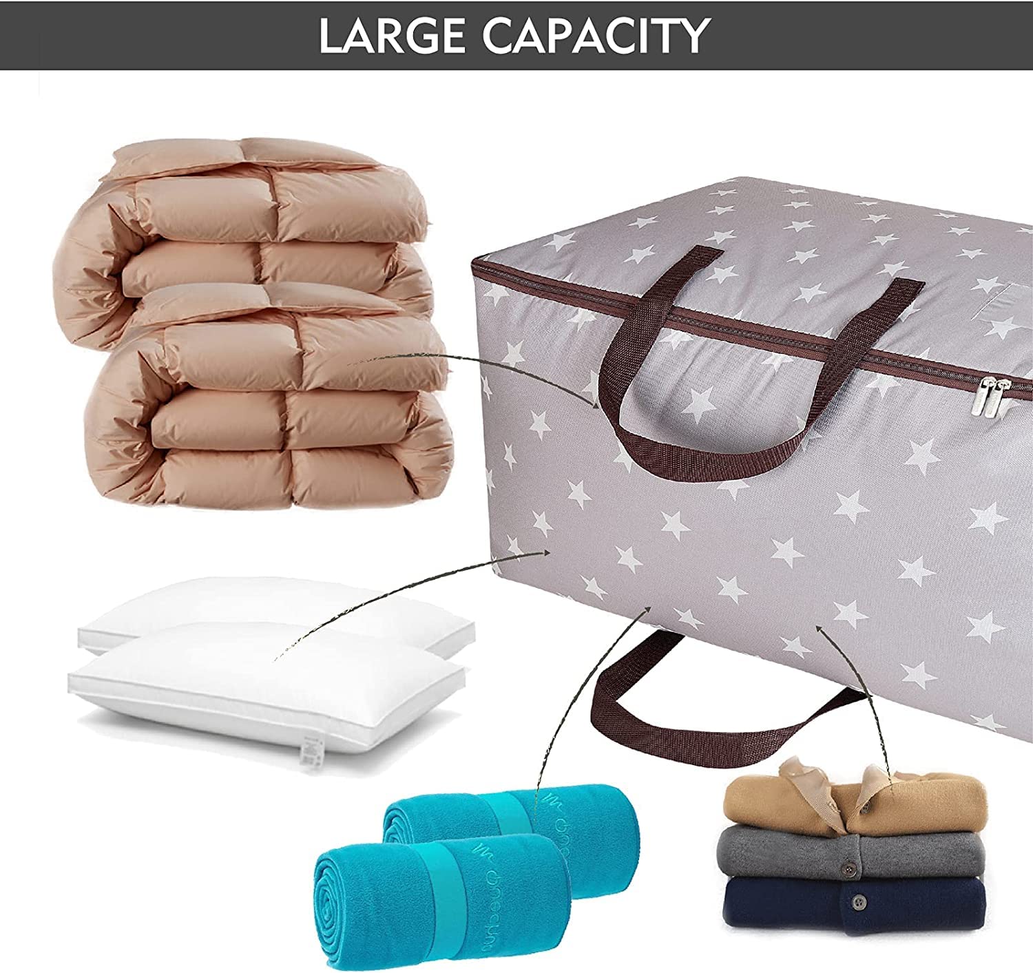 DOKEHOM 3 Piezas 105L Bolsa de Almacenamiento Grande, Bolsa de Tela para Ropa, tamaño Ultra Grueso bajo la Cama, a Prueba de Humedad (Gris)