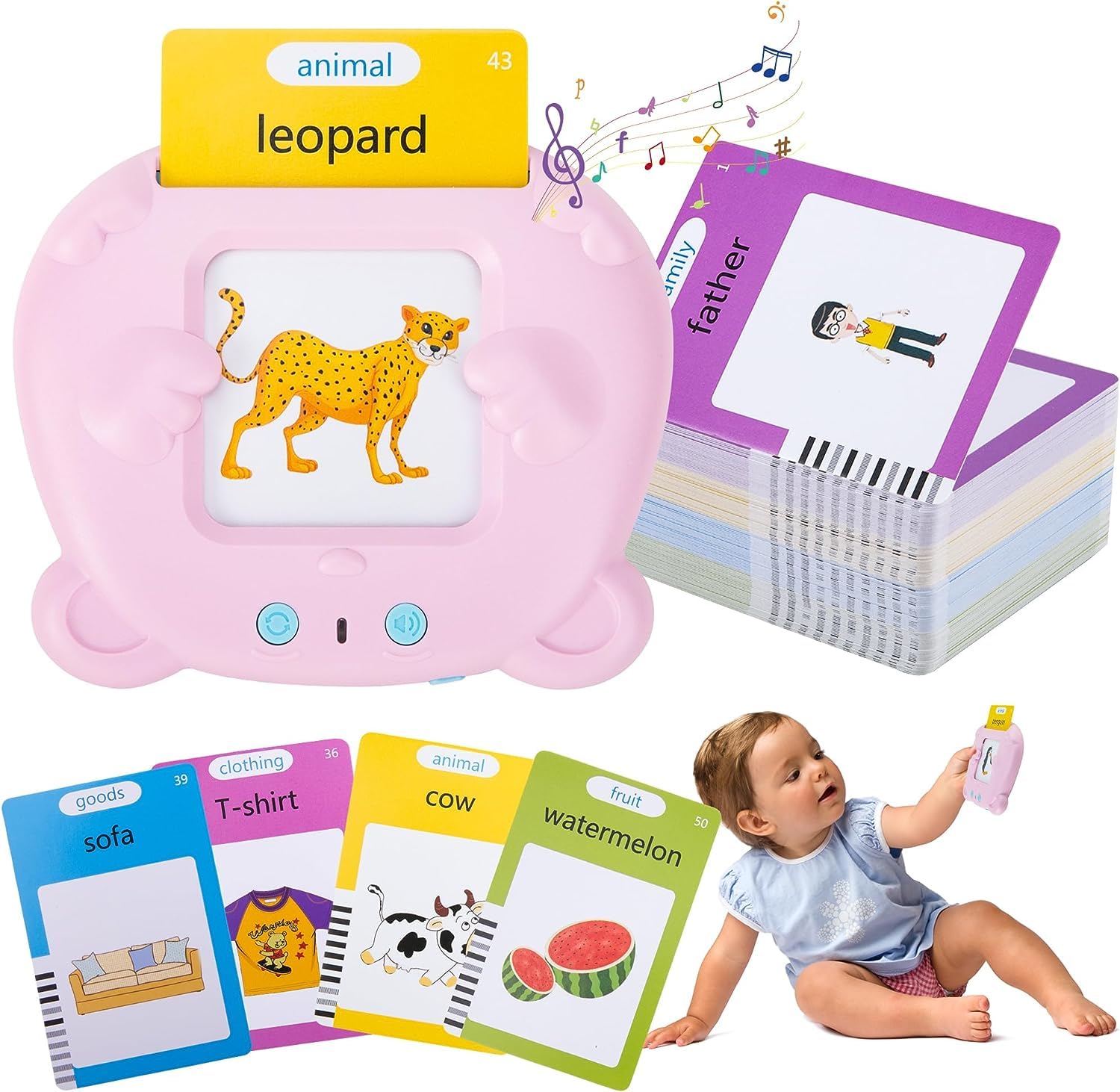 Topfree Toddler Toys for 2 3 4 5 Year Old Boys and Girls Talking Flash Cards 224 Sight Words Autism Sensory Toys Speech Therapy Montessori Learning Toys (Pink)