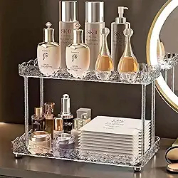 Organizador de Maquiagem Mesa Bancada Closet Cosméticos Perfumes Penteadeira Make 2 andares Banheiro Quarto Prateleira Dupla Acrílico Moderno Prático Contemporâneo Premium