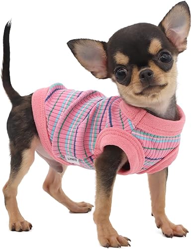 LOPHIPETS Chaleco 100% algodón acanalado para perros pequeños, camiseta sin mangas, rosa, XXS