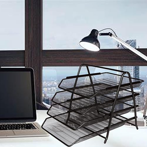 Miniatura 2 de ABPETE Bandeja organizadora de papel, organizador de documentos de 4 capas, organizador de escritorio para clasificar documentos de papel en la