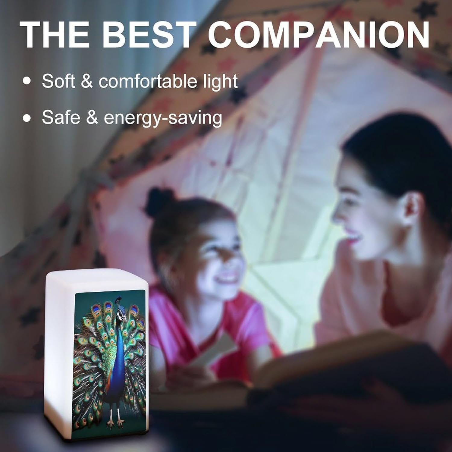 Cordless Night Light Battery Powered Dimmable Lamp for Reading Beautiful Peacock Small Desk Lamp for Bedroom Living Room Office