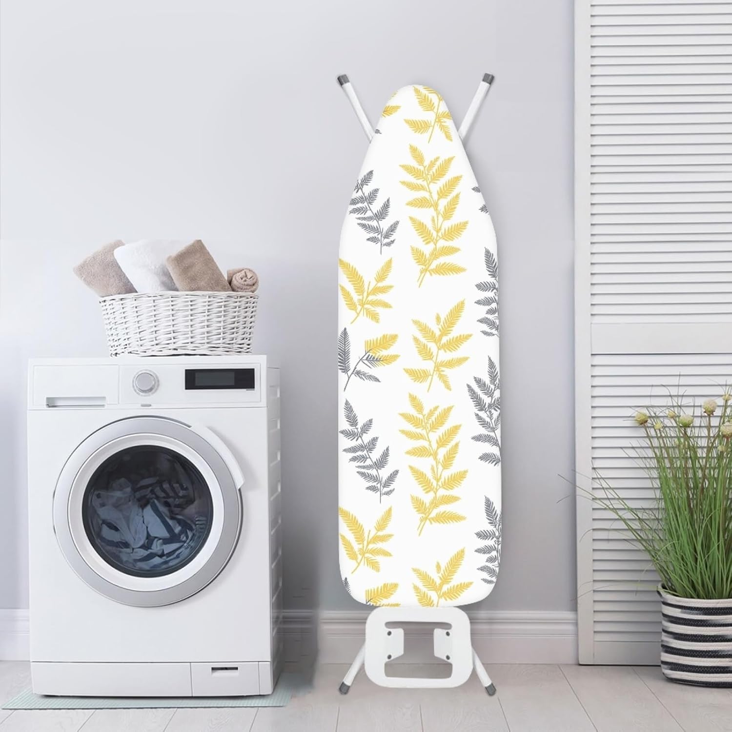 Iron Board Cover with Padding Standard Size Bright Yellow Gray Oval Padded Ironing Board Covers 15x54 Heat Reflective Extra Thick Wide Non Stick Scorch and Stain Resistant Heatproof