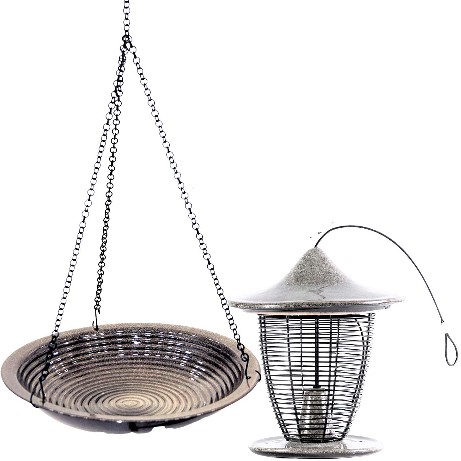 BYER OF MAINE Circles Hanging Bird Bath and Alcyon Pagoda Bird Feeder Bundle