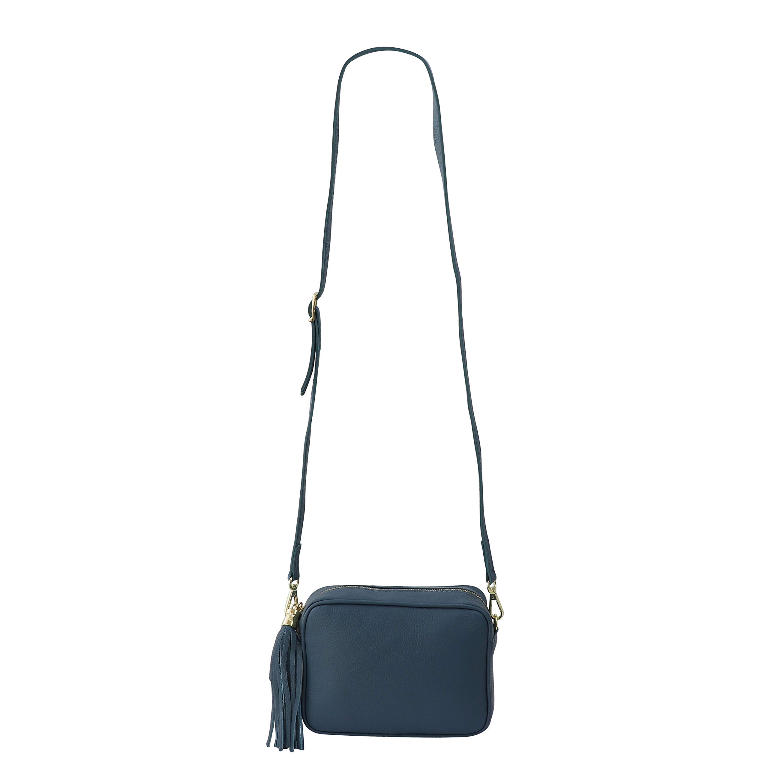 SH Leder Chiara G209 - Bolso bandolera de piel auténtica, tamaño mediano, pequeño, con cremallera, 21 x 15 cm, azul vaquero, S